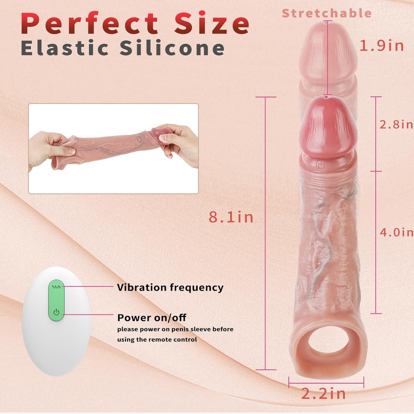 Vibrating Penis Sleeve with Cock Ring 10 Vibration Modes for Enhanced Size Realistic Feel and Maximum Pleasure
